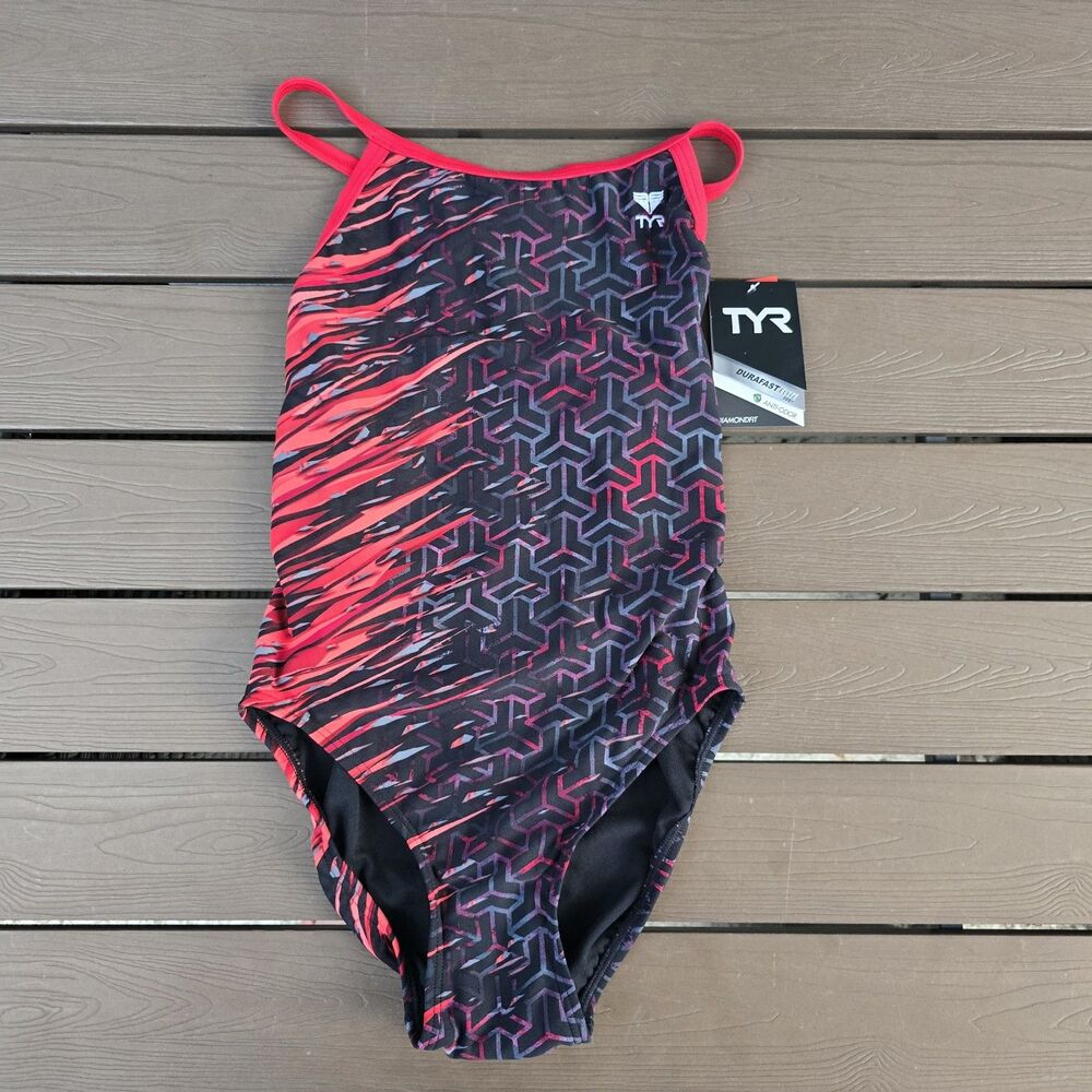 TYR Women's Durafast Synergy Diamondfit 1 Piece Swimsuit Red, Sz 34 New
